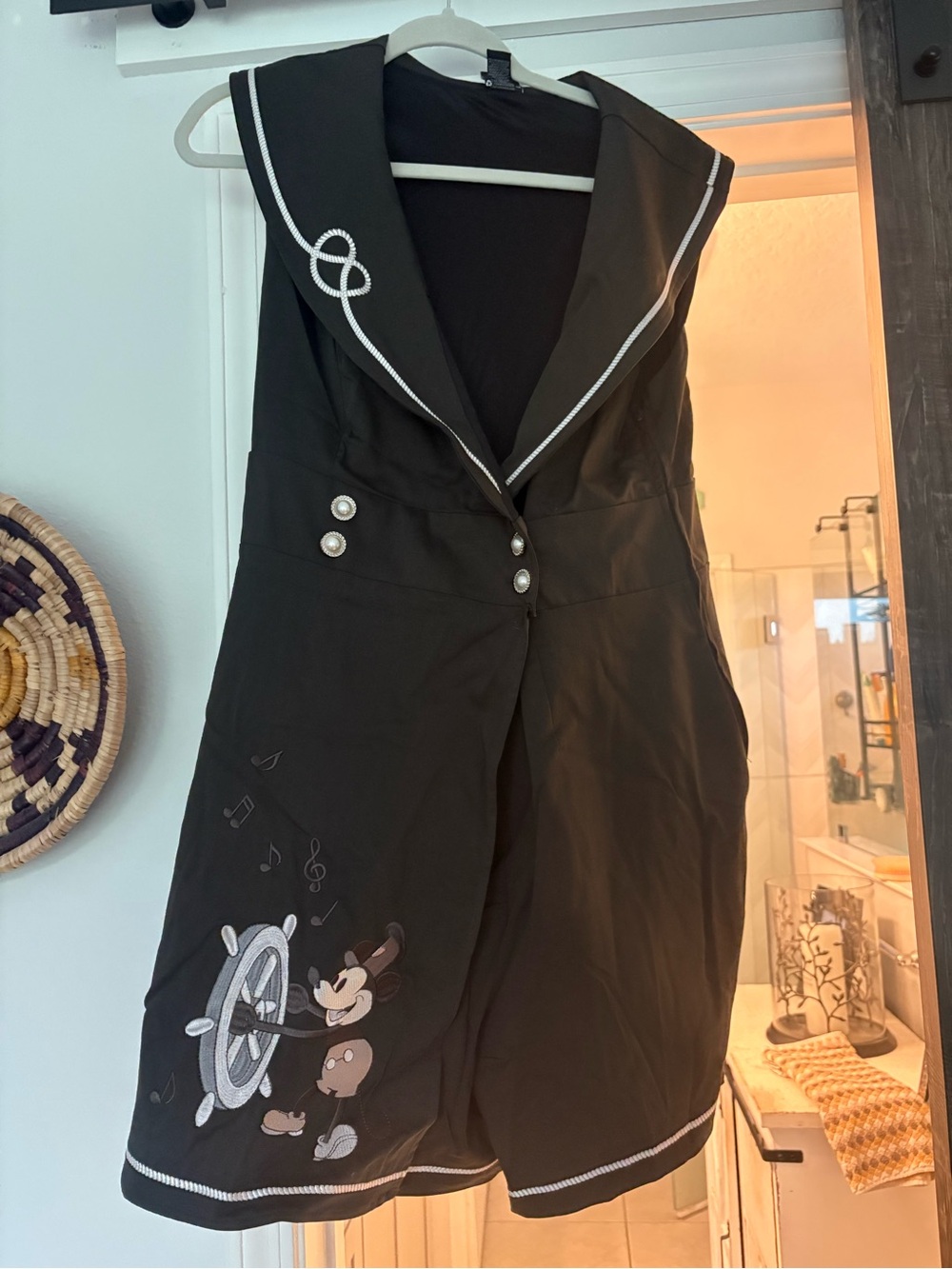 Her Universe Black Sailor-Style Romper with White Trim and Embroidered Character